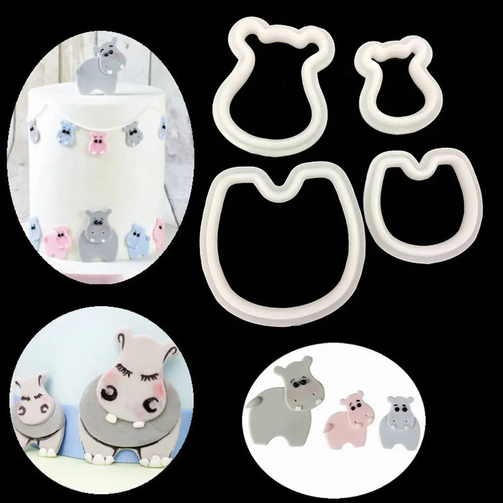 

4PCS DIY Animal Baking Decorating Tools Hippo Cookie Cutter Fondant Cake Mold Stencil Stamp Kitchen Sugarcraft Moulds