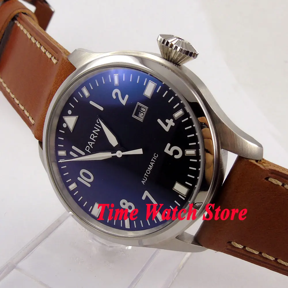 47mm Parnis Black dial date screw-in crown Luminous Automatic movement Men's watch wristwatch P38 47mm Parnis Black dial date screw-in crown Luminous Automatic movement Men's watch wristwatch P38