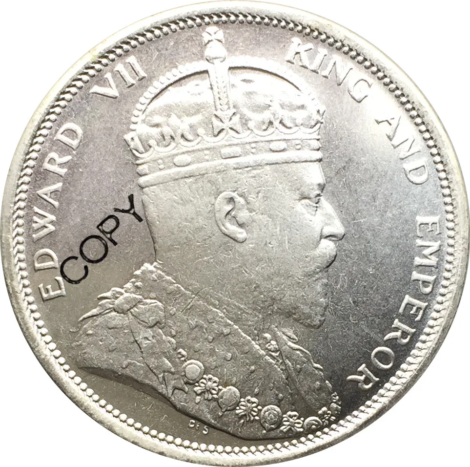 Малайзия переменные расчеты 1 доллар Эдвард VII 1904 латунная Посеребренная