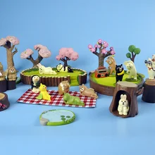 Японский каваи мультфильм лягушка птица белый медведь панда прогулки в парке упражнения миниатюрная фигура дерево лужайка пень мебель игрушка