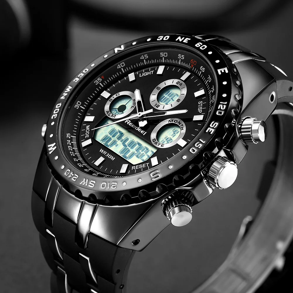 Для мужчин s часы лучший бренд класса люкс черный резиновый кварцевые часы Для мужчин Led Повседневное военные цифровые спортивные наручные