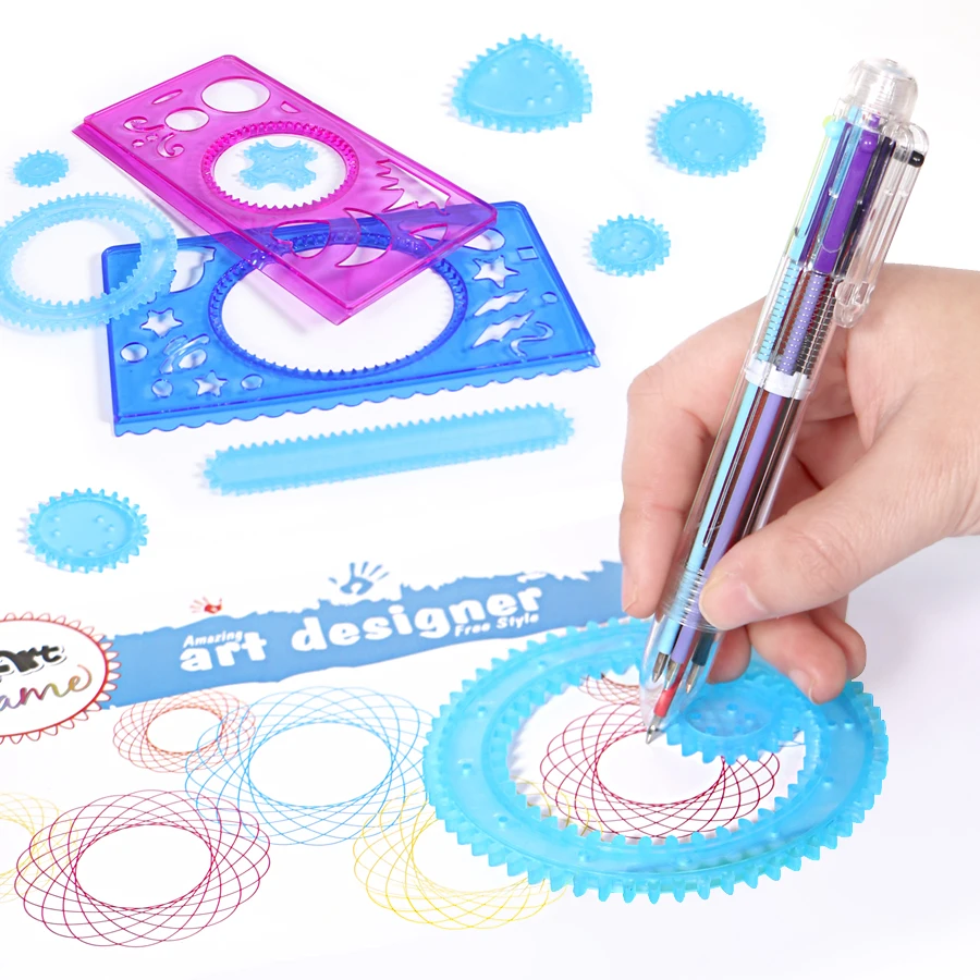Спирограф игрушки для рисования набор 8 шт. спиральные конструкции Блокировка шестерни и колеса с 1 шт. 6 цветов дизайн ручка для детей искусство обучающая игрушка