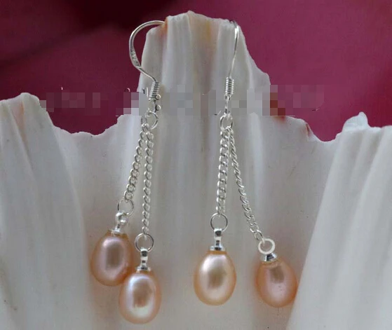 

Free shipping Genuine Natural 7x9mm Pink drip Pearl Earrings 925silver #f2310!