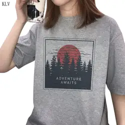 KLV 2019 модная женская летняя футболка с принтом женская с коротким рукавом Повседневная Harajuku футболка популярный Свободный пуловер Топы