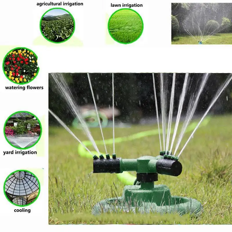 360 Degree Fully Circle Rotating Water Sprinkler 3 Nozzles Garden Pipe
