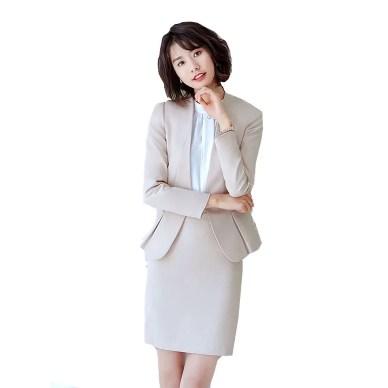 

2019 Autumn Women Business Middle Sleeve Office Career Business Suit Ladies 2pcs Set Blazer + Skirt 2 PCS Work Suit Uniform