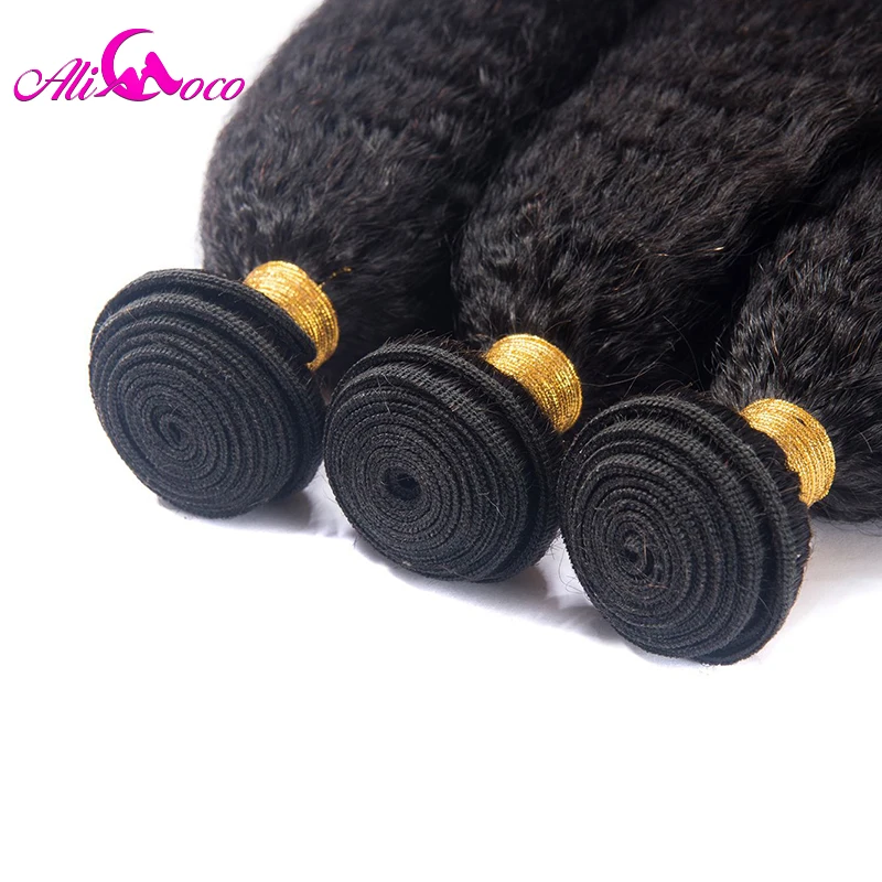 Ali Coco Kinky Straight Brazilian Human Hair Bundles 1/3/4 Bundles Coarse Yaki Non-Remy Hair Extensions 8-28 Inch Natural Color
