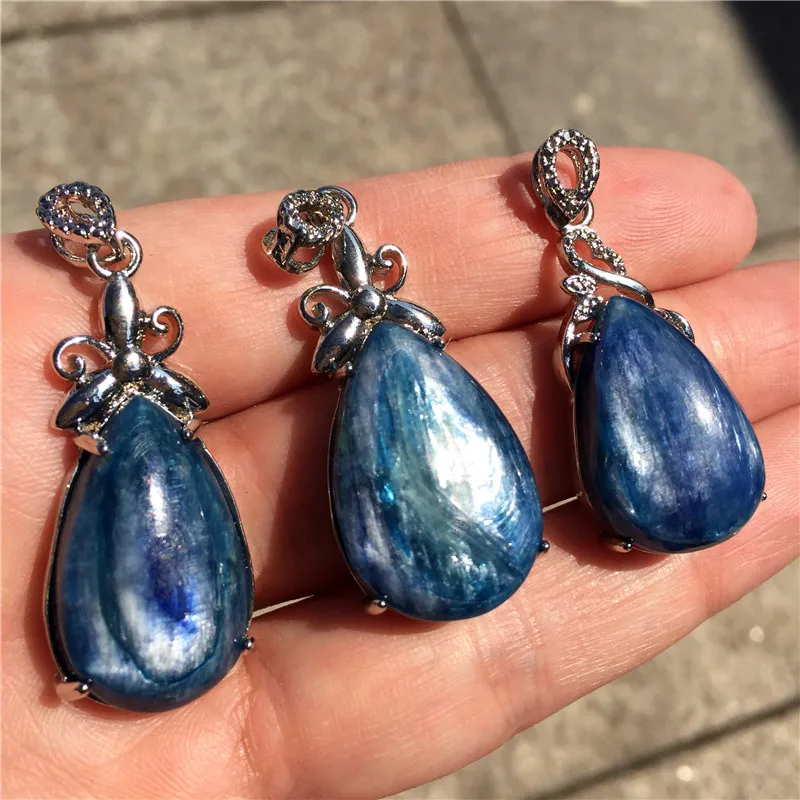 

1PC Beautiful Natural Stone Blue Kyanite Drop Shape Pendant Gem Smooth Necklace Charms Crystal Healing Power Women Meditation