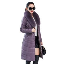 Зимние пуховики женские высокое качество кожаные куртки пальто женские утолщенные теплые пуховики женские Большие меховые воротники пуховики