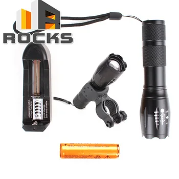 Photo Studio Set Camping Torch Lamp +Rechargeable Battery+ Battery Charger+U Type Bicycle LED Flashlight Mount Holder
