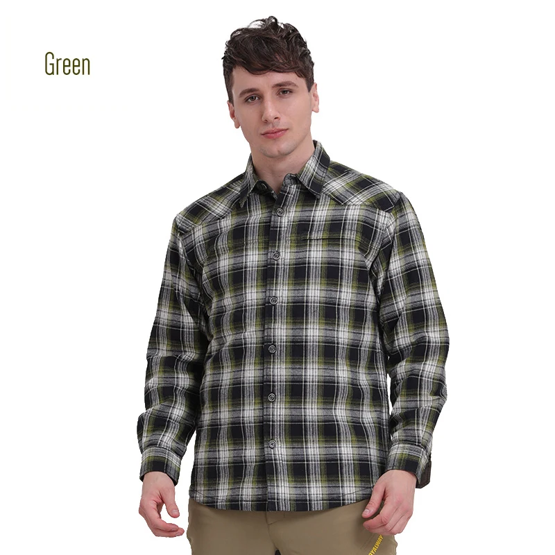 MJ1012 Green ROYALWAY Brand Camping Hiking Shirts Men With Fleeces Fishing Super Thermal Winter Good Quality#RTM1461D - Цвет: MJ1012 Green