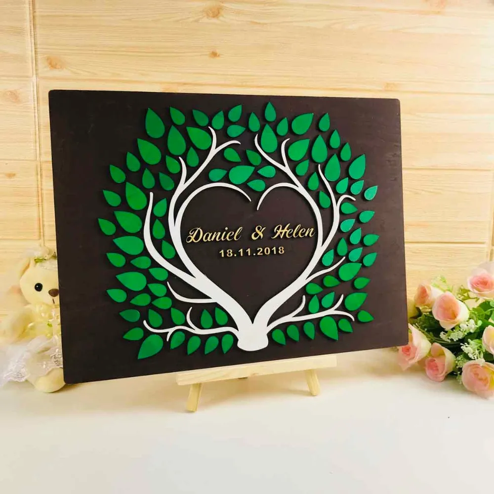 3D Дерево на заказ Свадебная Гостевая книга рамка с именем и датой любовь подпись книга деревенская альтернатива Гостевая книга Свадебные идеи Декор