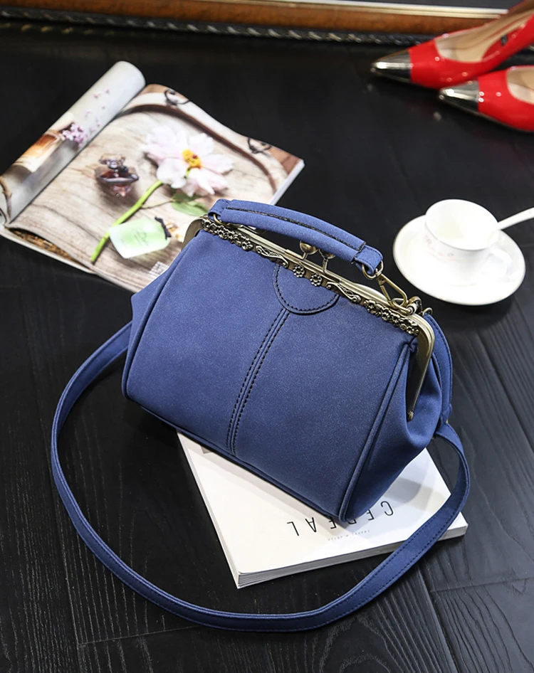 Women PU Leather Purse Retro Fashion Top Handle Handbag Kiss Lock Crossbody Shoulder Bag for Ladies (22)