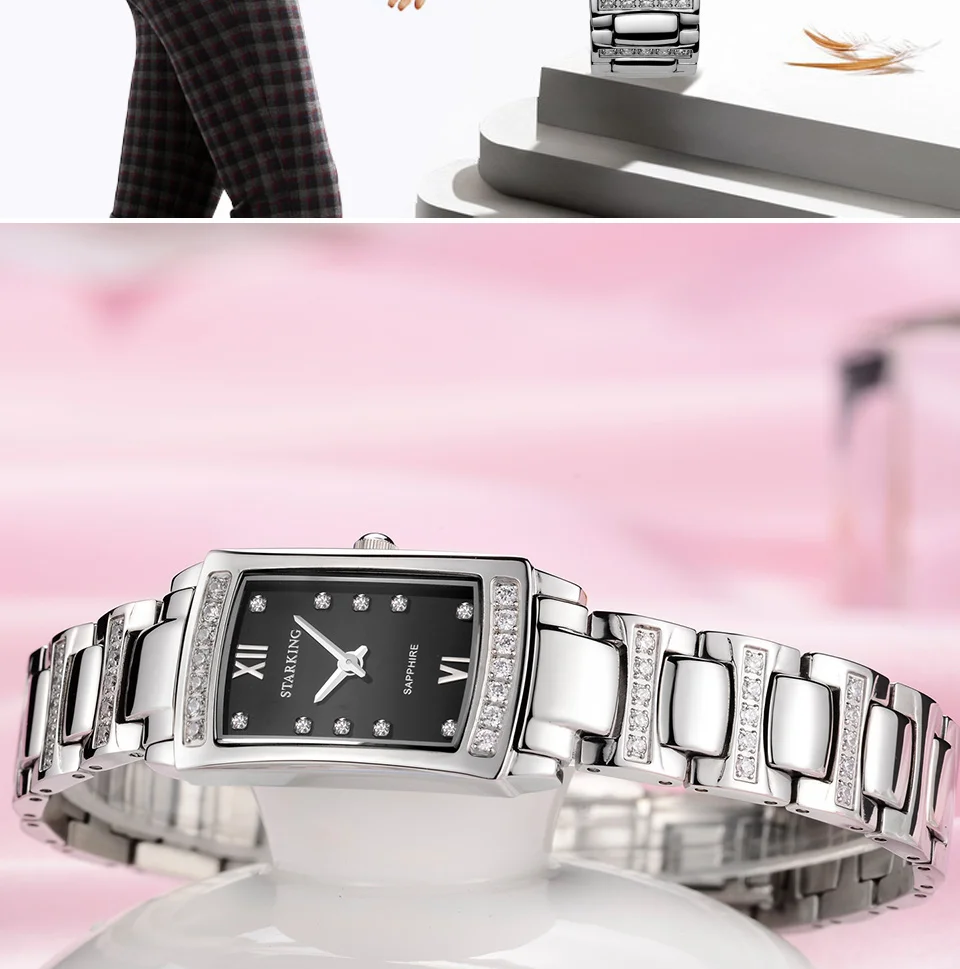 STARKING красивые женские часы прямоугольной формы элегантные серебристые женские часы браслет из нержавеющей стали женские наручные часы
