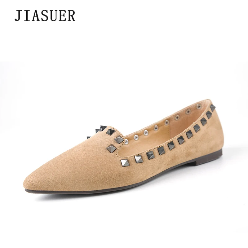 

Women Flats New 2018 Autumn Casual Shoes Woman Pointed Toe Rivet Fashion Slip On Female Shoe Khaki Green Black Large Size 41