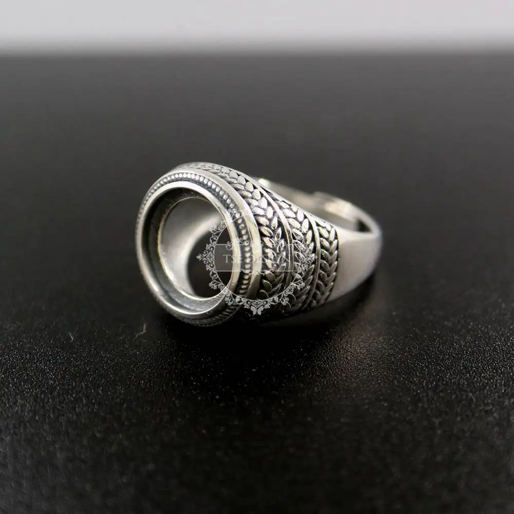 

12MM round antiqued silver 925 sterling silver ring bezel basic ring size diameter 18mm DIY adjustable ring setting 1213037