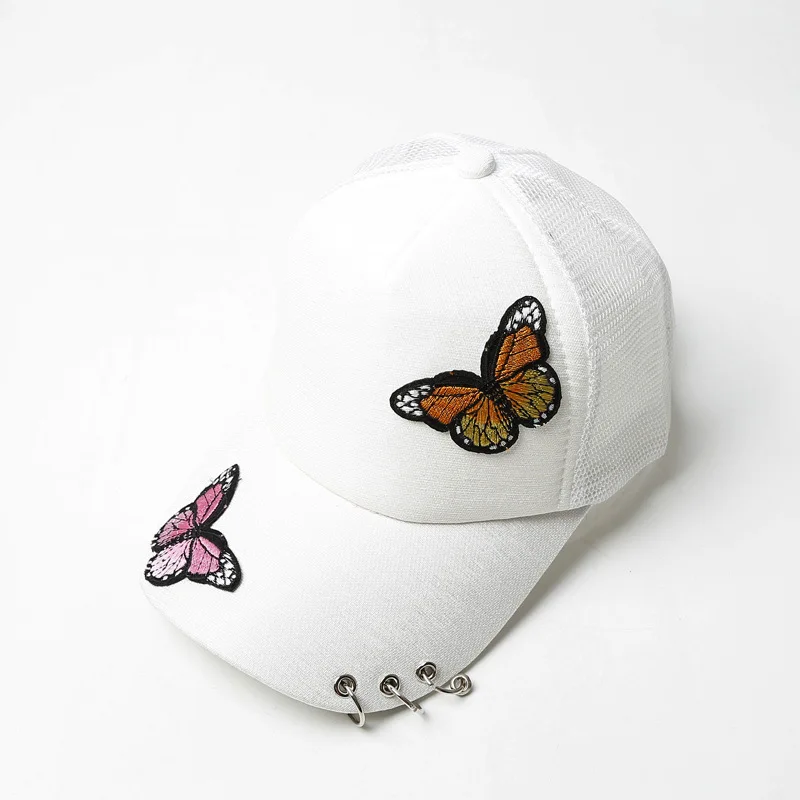 

1pc Women Summer Hat Two Butterfly Caps Embroidery Patch Baseball Caps Shade Sunscreen Duck Tongue Net Hat Adjustable Girls Hats