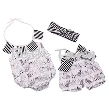 Черная полосатая одежда с кроликом; летняя одежда для малышей с цветочным принтом и оборками; шорты и повязка на голову; купальный костюм для малышей