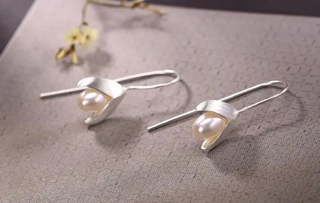 

Sterling S925 925 silver eardrop pearl brushed leaf for woman earring trendy 25MM