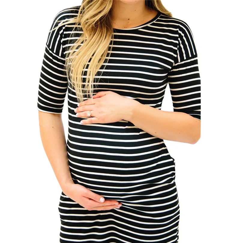 2019 new Fashion Womens Pregnants O-Neck Stripe Short Sleeve Nursing Maternity Dress brief design #4m29 (14)