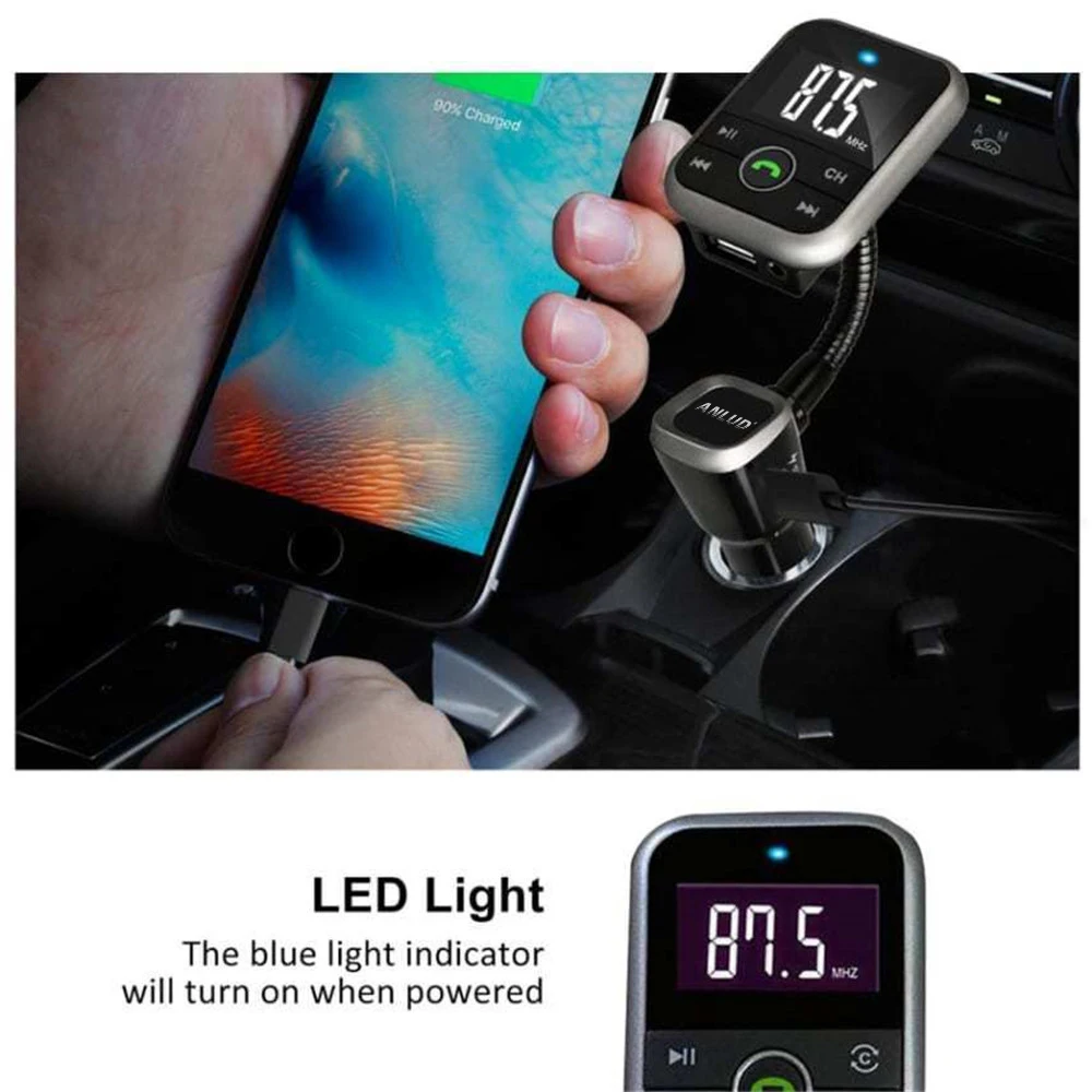 ANLUD Bluetooth Car Kit MP3 Player Handsfree Wireless FM Transmitter Radio Adapter USB Charger LCD Remote Control FM Transmitter