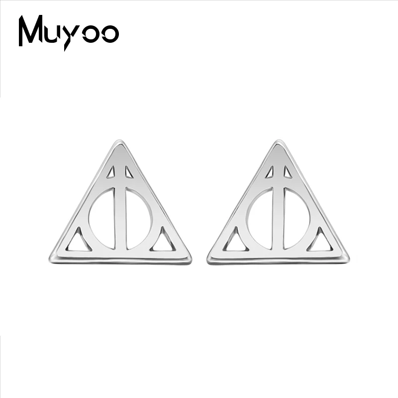 

New Arrival Fashion Geometry Always Patronus Gryffindor Earrings Death Hallows Triangle Stud Earrings Always Geekery Earrings