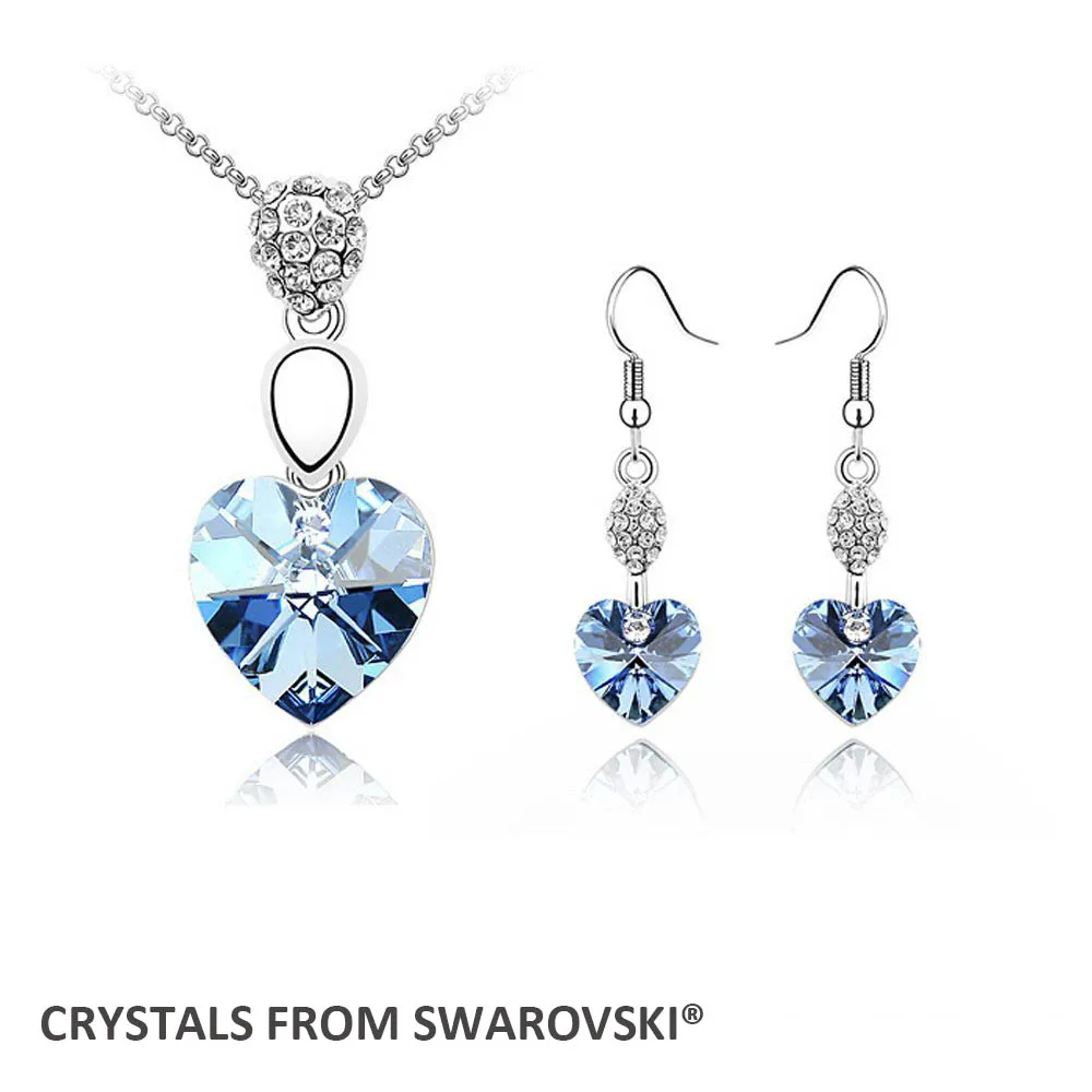

2015 hot sale new wedding jewelry sets heart necklace earrings set Crystals from Swarovski Christmas Gift