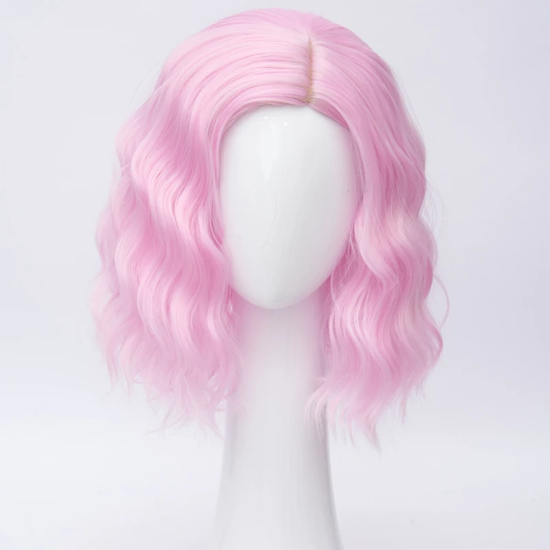 

Synthetic 35cm Short Light Pink Curly Lolita Anime Party Cosplay Wig Heat Resistant+Wig Cap