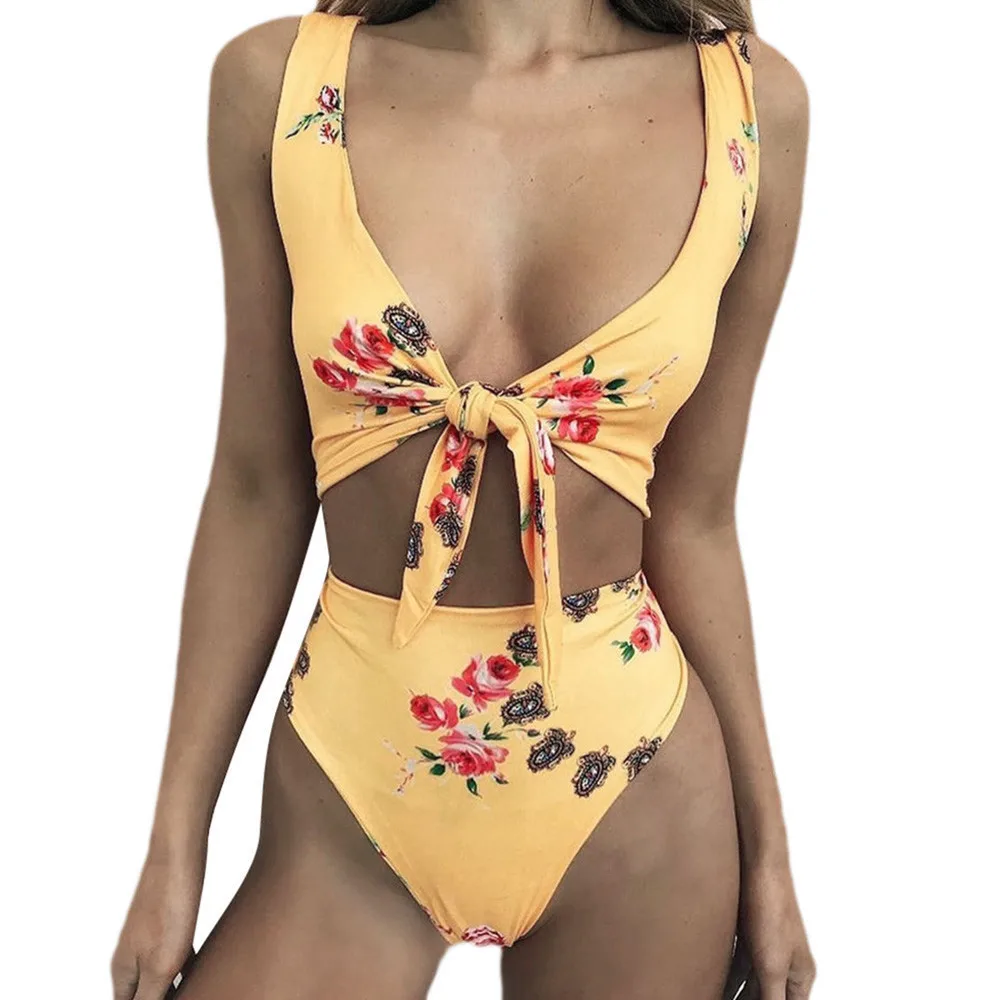 

2019 swimsuit female separate summer hot new fashion Women Bikini Set Swimwear Push-Up Padded Bandage Print Swimsuit Beachwear