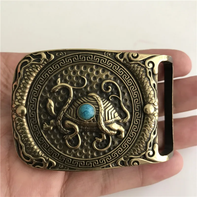 

Retail 2017 New High Quality 3D Turtle Snake Solid Brass Men belt buckle With 121.6g Metal Cowboy Belt Head For 4cm Wide Belt