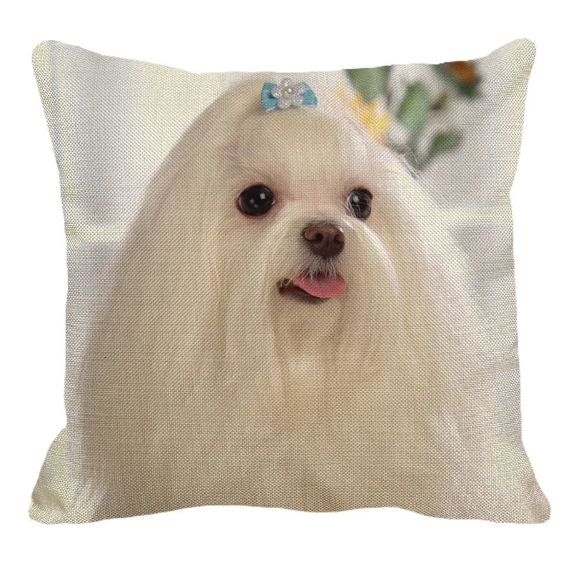 

XUNYU 45cmx45m Animal Dog Shih Tzu Pattern New Linen Comfortable Cushion Cover Living Room Sofa Decorative Pillow Cover YH022