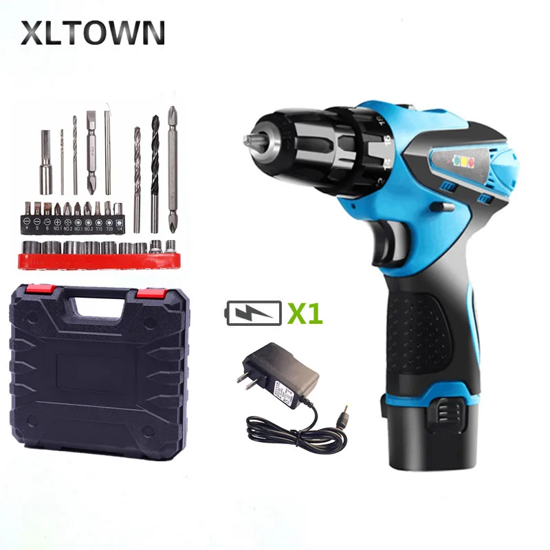 

XLTOWN12v/16.8v Cordless Multifunction Electric Screwdriver with a box Household Rechargeable Lithium Battery Electric Drill