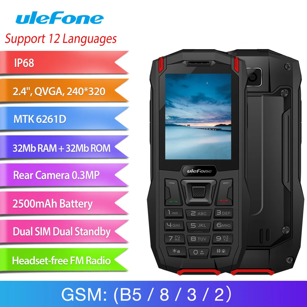 

Ulefone Armor Mini IP68 Waterproof Outdoor Mobile Phone 2.4" MTK6261D Wireless FM Radio 2500mAh Dual SIM Rugged Phone