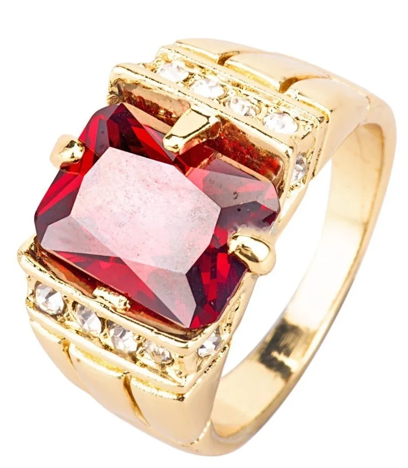 Новое Классическое кольцо в стиле хип-хоп, квадратные стразы, кольцо для мужчин, мужская мода, AAA CZ Циркон, золотой цвет, ювелирное изделие, подарок - Цвет основного камня: 4830Red