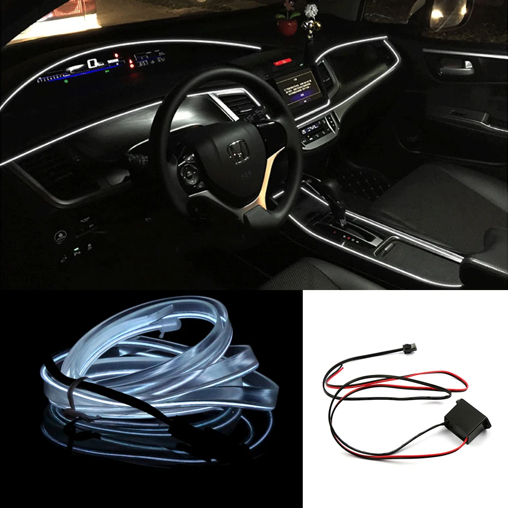 

EL Wire 1m Sewing Edge Neon car Lights Dance Party Car Decor Light Flexible EL Wire white lamps Rope Tube LED Strip With DC12V