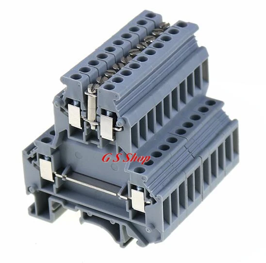 

10PCS/ UKK3 DIN Rail Double Level Terminal Block 500V 25A 28-12AWG for wires connecting +10 bit connector bridge FBI 10-5