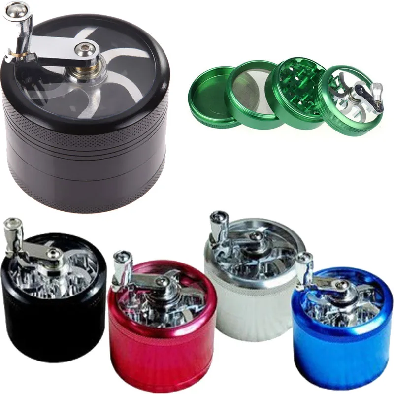 

4 Layers Herb Tobacco Spice Weeds Grass Aluminium Grinder Smoke Crusher Hand Crank Muller Mill Pollinator Smoking Accessories