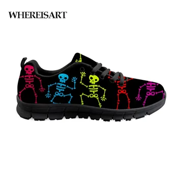 

WHEREISART Mens Lace Up Shoes Dancing Skeleton Print Shoes Men Cushioning Walking Flats Sneakers Shoes Male Autumn Teen Boys