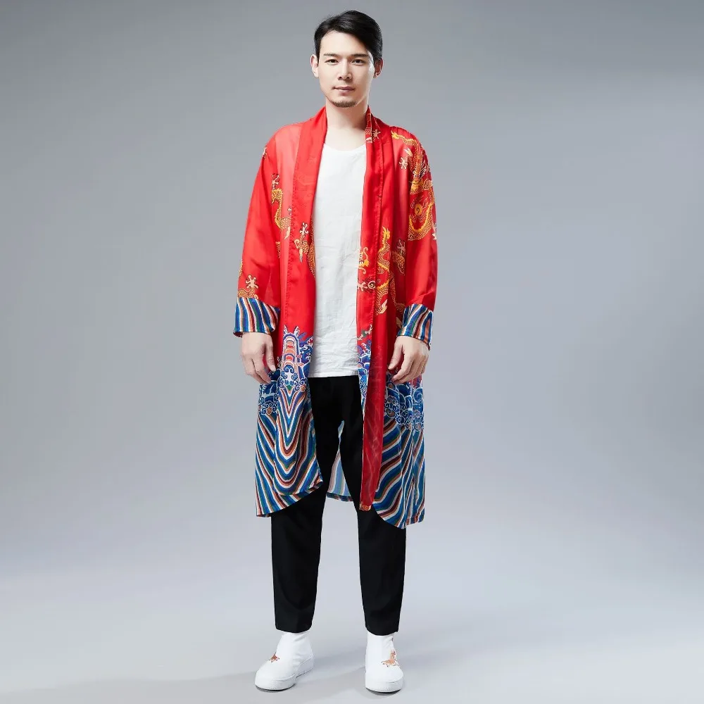 LZJN 2019 Japanese Kimono Cardigan Men Dragon Pattern Print Long Kimono Cardigan Men Thin Mens Kimono Cardigan Jacket Coat  (24)