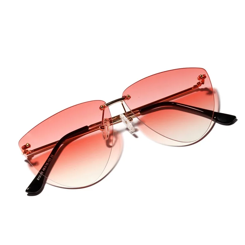 Gafas De Sol модные бескаркасные кошачий глаз бескаркасные Солнцезащитные очки женские прозрачные цветные линзы