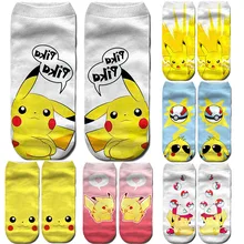 Dreamlikelin/кавайный Пикачу; милые носки с покемонами; женские укороченные носки с 3D принтом; повседневные носки с аниме