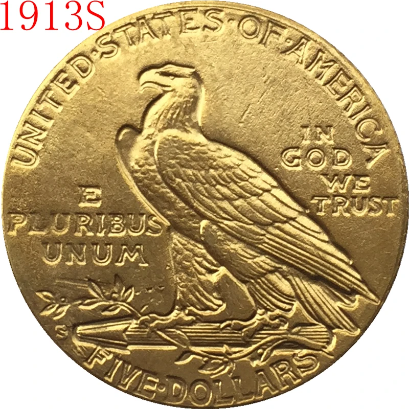 

24-K gold plated 1913-S $5 GOLD Indian Half Eagle Coin Copy Free shipping