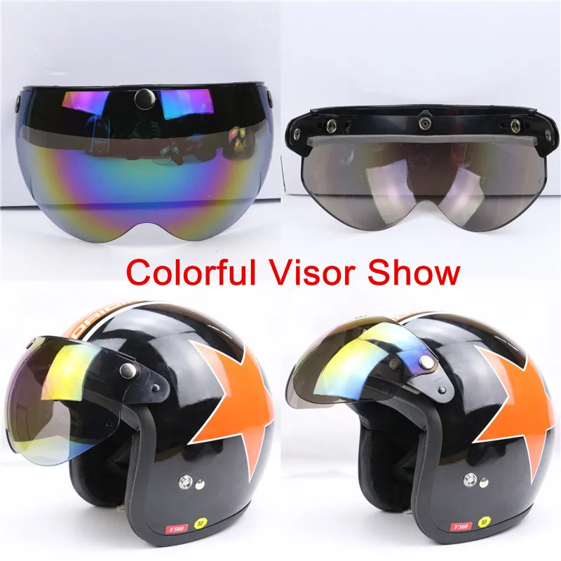 Professional W shape Motorcycle Helmet Glass 3/4 Open face helmet visor 3 pin helmet windshield 5 color available