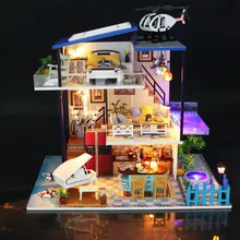 Ручной работы в собранном виде творческая модель DIY house, синий океан лента со светом подарок на день рождения с Пылезащитная крышка