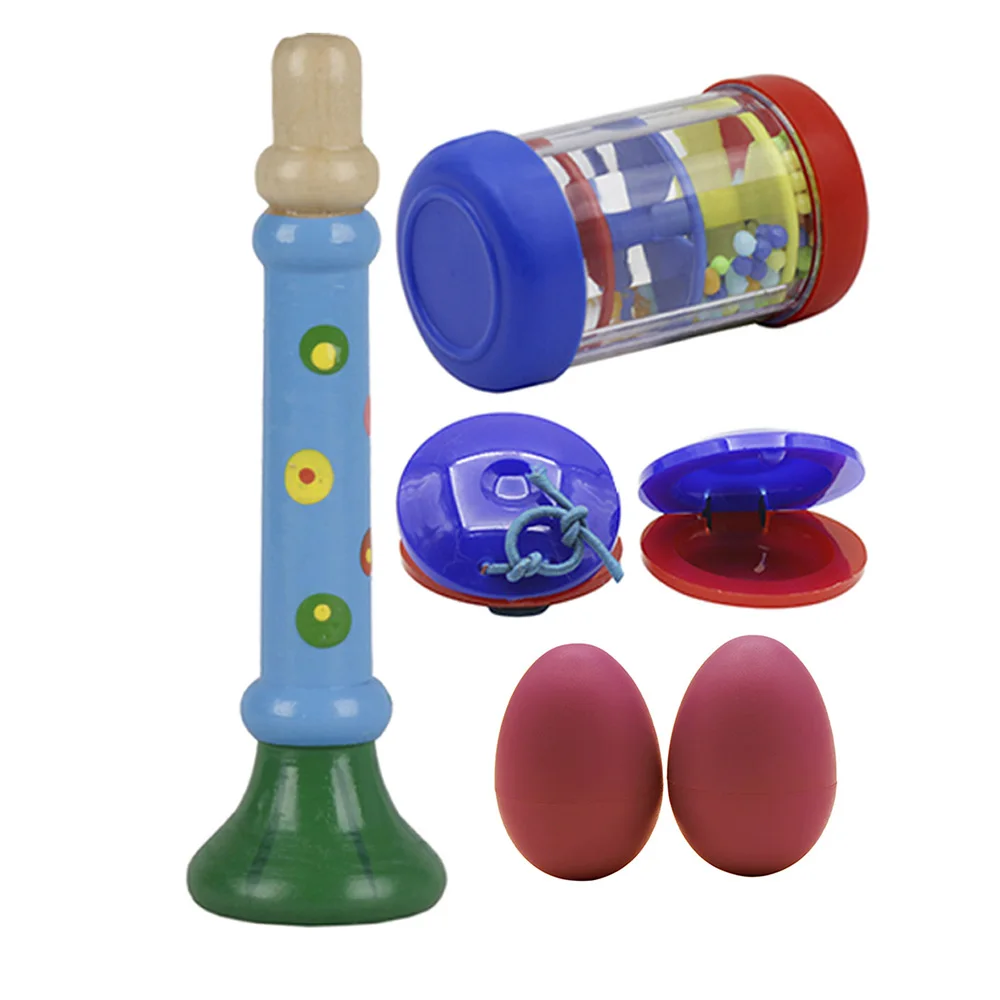 Музыкальные игрушки ударные инструменты индикатор ритма в том числе деревянный Рог+ рейнстик+ яйцо форма маракаса+ кастанеты