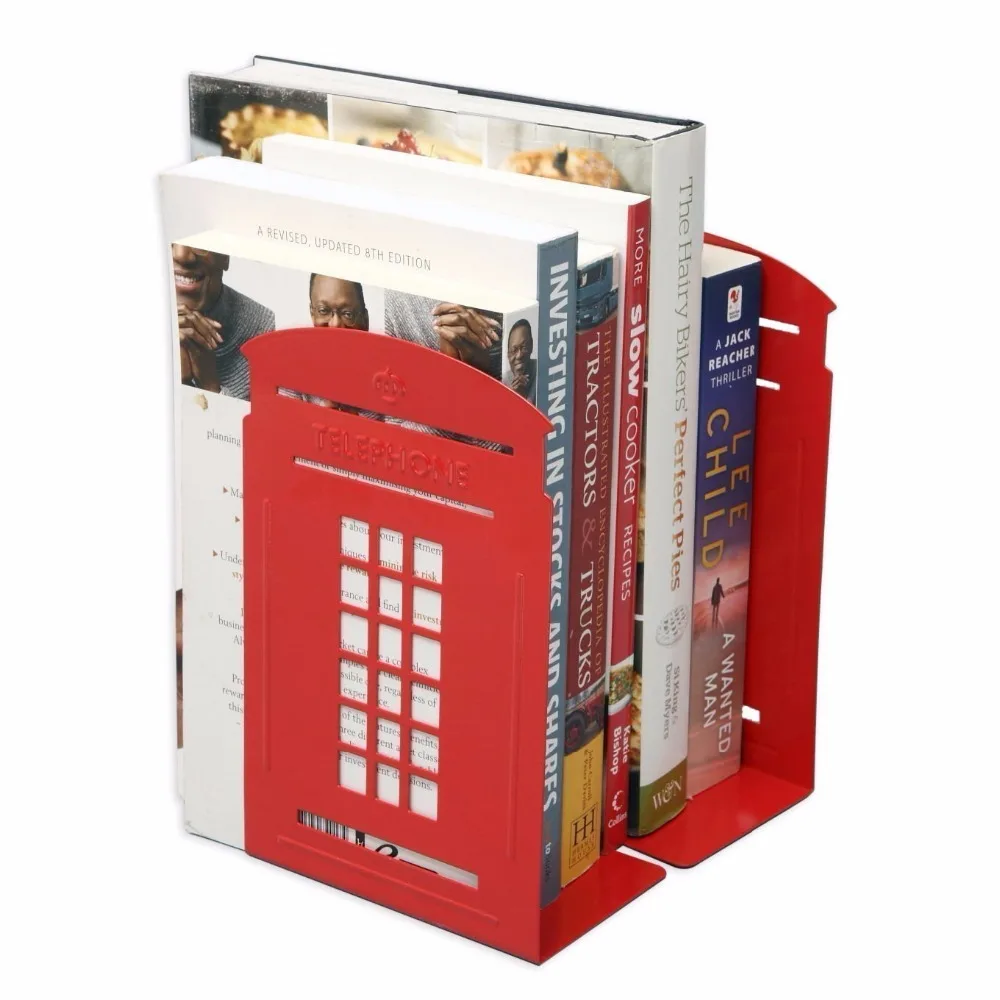 London Telephone Booth Metal Bookends,Decorative Book Ends Desktop Book