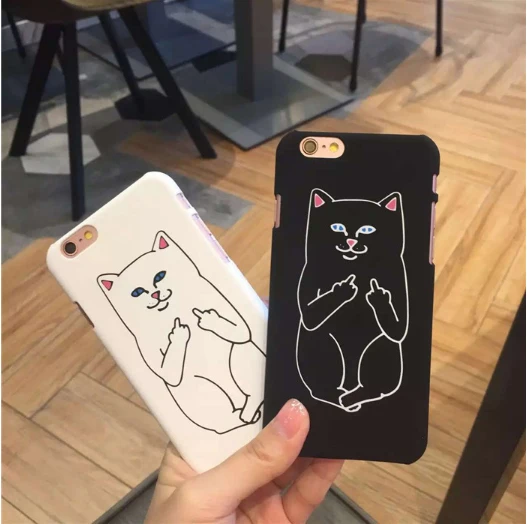 

Funny Cartoon Cat Phone Cases Cute Grumpy Animal Middle Finger Back Cover Capa For iphone 7 7 Plus 6 6S Plus 5 5S SE 8 8Plus X