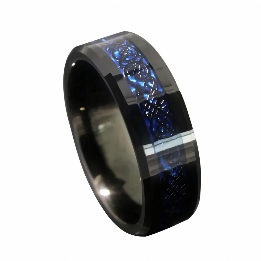 Queenwish-8mm-Blue-Black-Silvering-Celtic-Dragon-Tungsten-Carbide-Ring-Wedding-Band-Mens-Jewelry