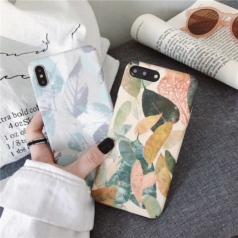 Sdreefge Summer Fresh Abstract Leaves PC Hard Shell Cover For iPhone X 6 6S 7 8 plus Phone Case iphone XR XS Max |