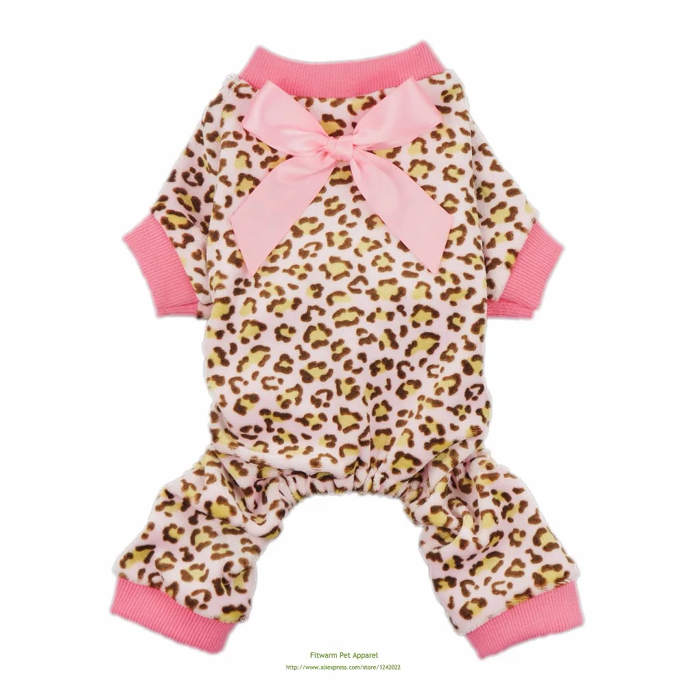 

Fitwarm Leopard Print Velvet Pet Dog Jumpsuit with Ribbon Free Shipping XS Small Medium Large Chihuahua Teddy Yorkie